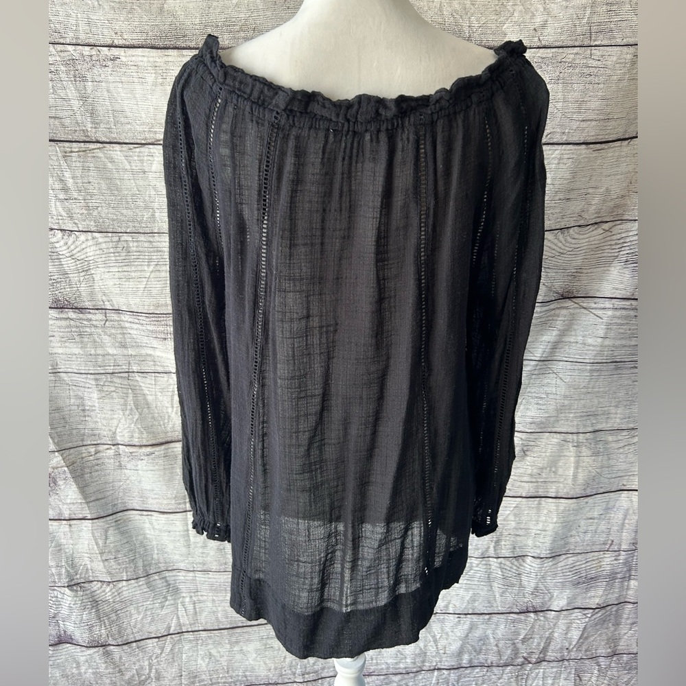 Sundance Black Gauzy Peasant Tunic Top - Picture 8 of 10